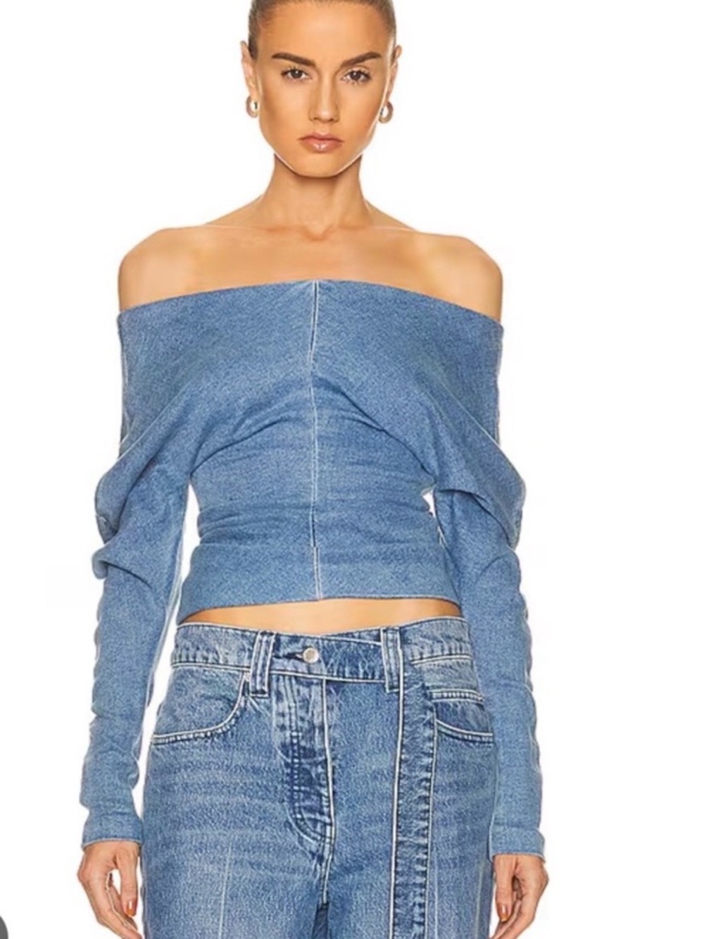 Alexander Wang Off-Shoulder Blue Denim Long Sleeve Top